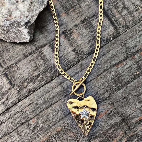 NEW Rustic Heart With Star Center Layering Necklace - Picture 7 of 8